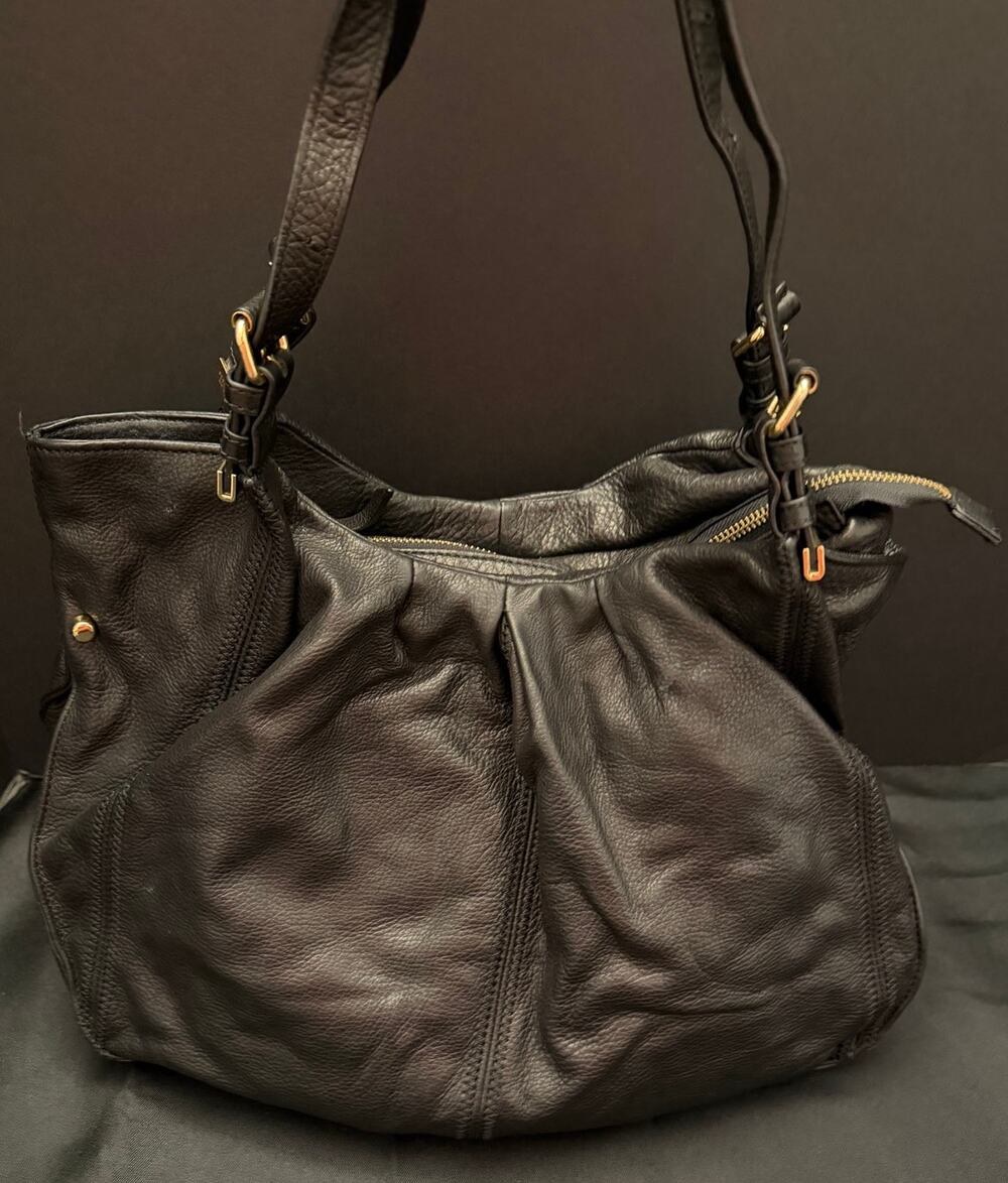 Vintage Streetwear Perlina New York Black Pebbled Leather Big Slouchy Hobo Bag